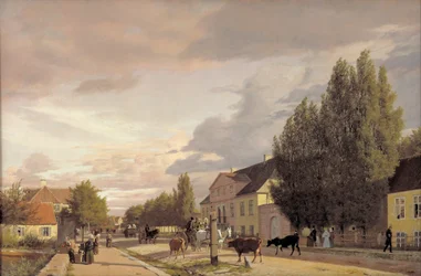 Uitzicht op een straat in Østerbro buiten Kopenhagen. Ochtendlicht